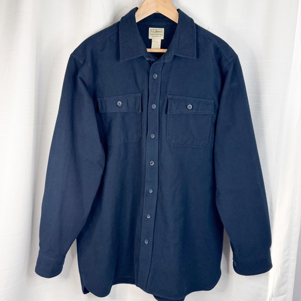 L.L.Bean Chamois Cloth Shirt L Tall Navy Button Up Heavy Cotton Workwear EUC